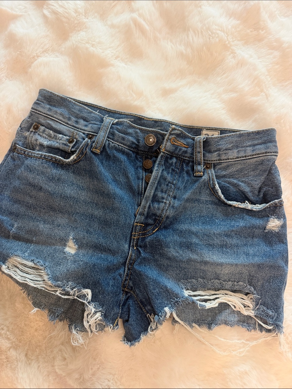 We The Free Distressed Medium Blue Denim Cutoff Shorts